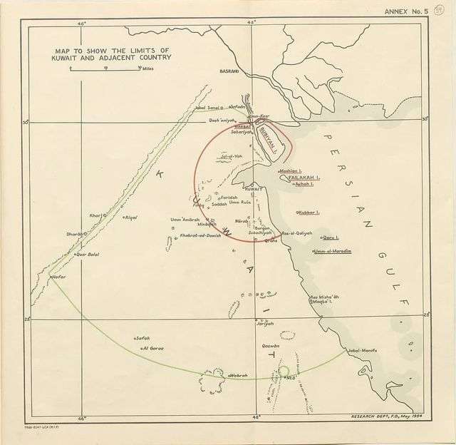 科威特首都半徑80公里範圍內（紅圈）成為英國保護國