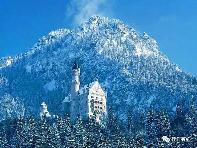 在冬天的新天鵝堡城堡，在德國