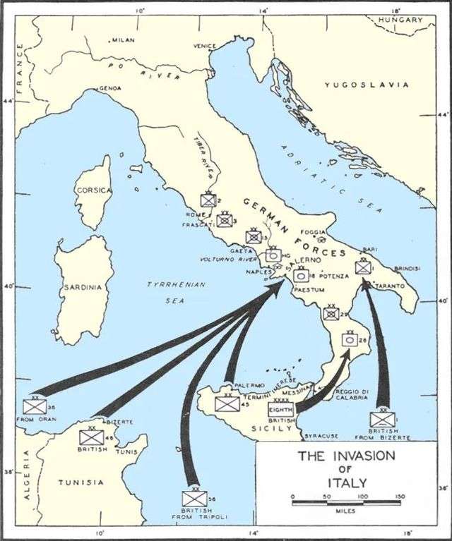 盟軍在義大利南部登陸，攻入義大利國土