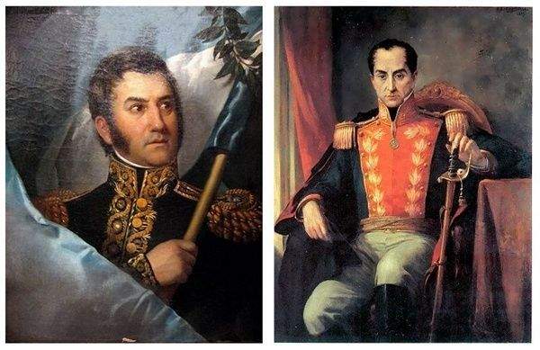聖馬丁（左）和玻利瓦爾，南美獨立運動的解放者