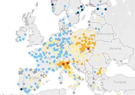 歐盟pm2.5細顆粒物汙染分部圖