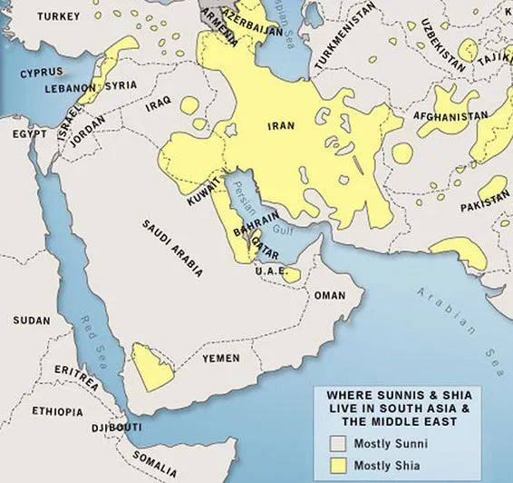 中東地區遜尼派與什葉派的分佈