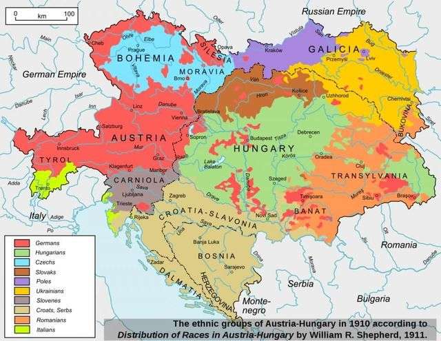 奧地利帝國（後奧匈帝國）民族組成，德意志不到一半