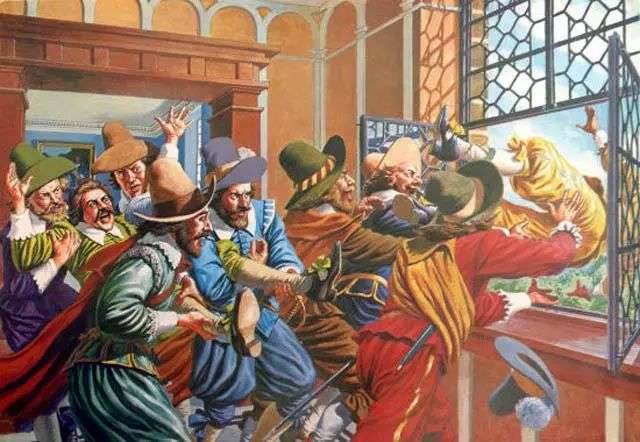 1618年，「第二次拋窗事件」，布拉格人民把天主教代表擲出窗外，宣告反抗的開始，成為三十年戰爭的導火