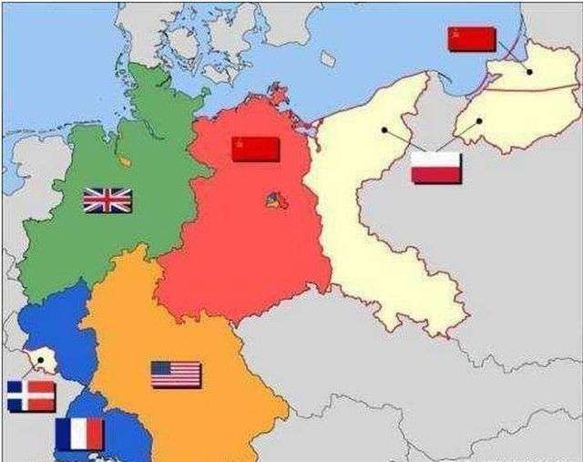 德國二戰後失去領土，其中東普魯士南部，西里西亞和波拉美尼亞劃給波蘭，東普魯士北部劃給蘇聯（今俄羅斯加