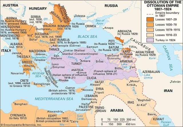 奧斯曼帝國解體以及丟失的領土