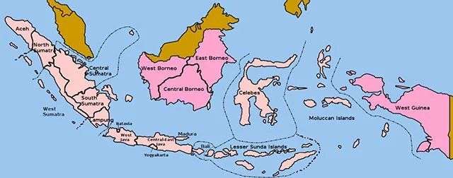 淺紅色和粉色部分為荷屬印尼