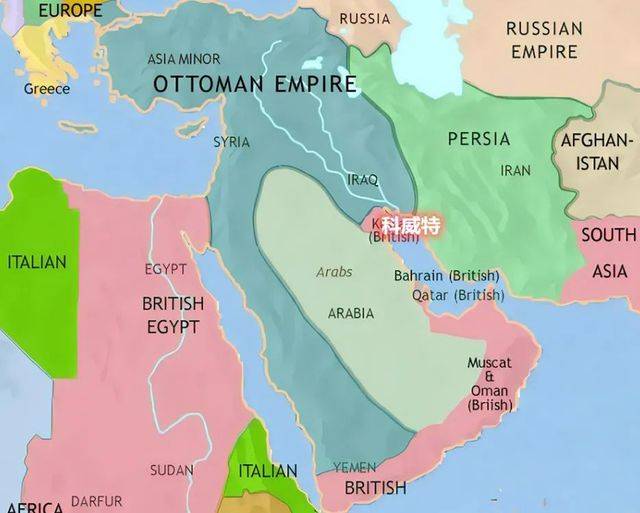 一戰前，英國在北非和西亞的勢力範圍（粉色）
