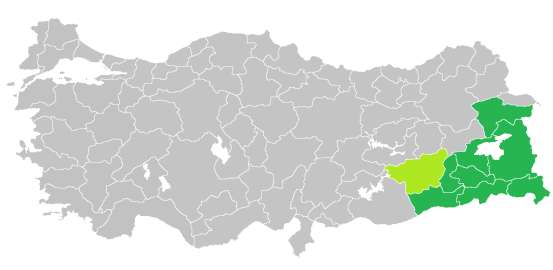 土耳其的庫爾德聚居區（綠色）