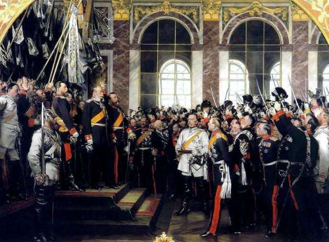普魯士擊敗法國後，普魯士國王在法國凡爾賽宮加冕稱帝，建立德意志第二帝國