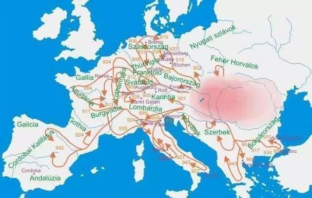 馬扎爾人（匈牙利人先祖）遷徙圖馬扎爾人遷徙讓德意志地圖第一次團結起來