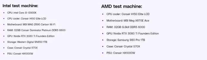 英特爾與 AMD 測試機對比